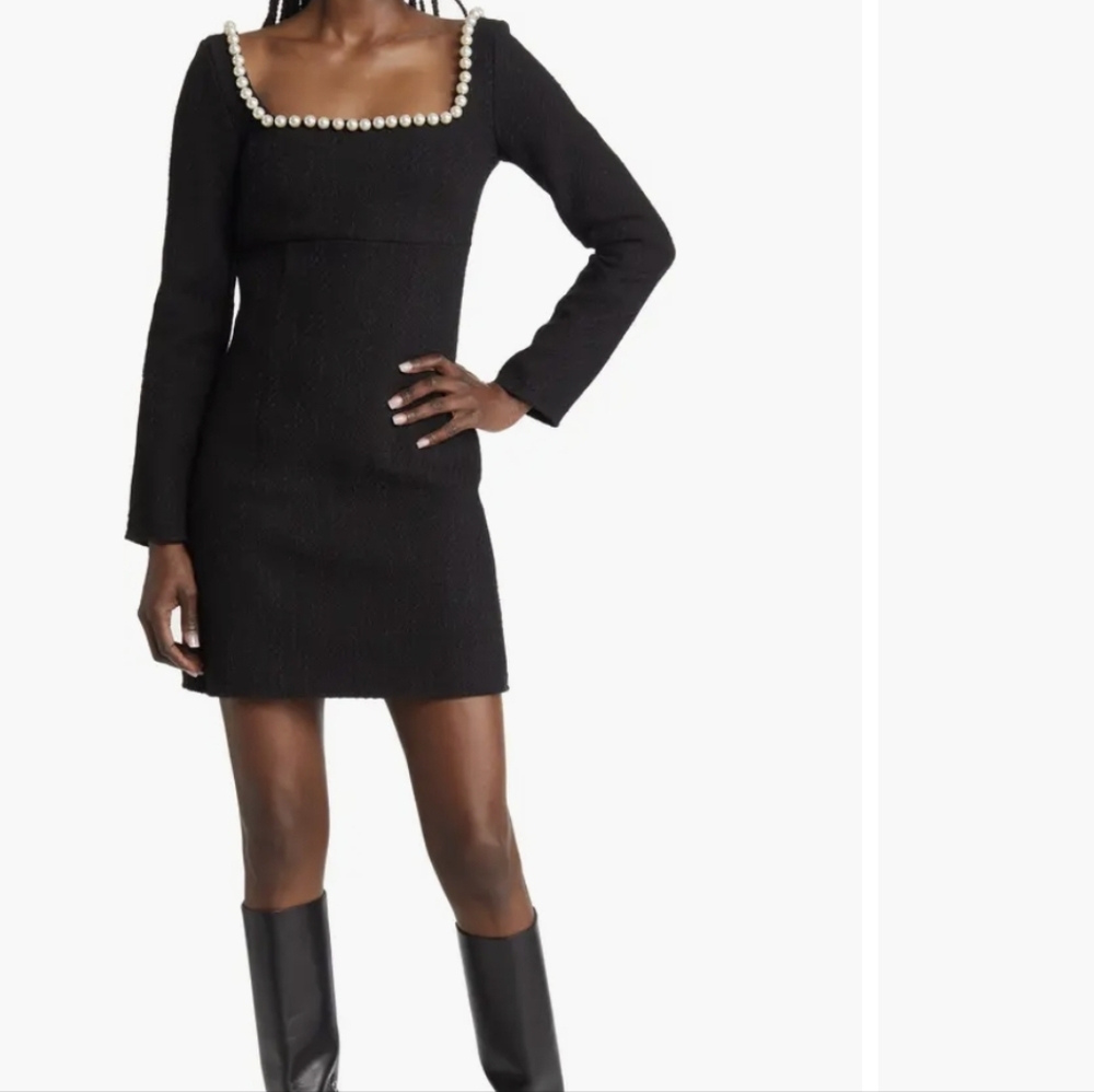 & Other Stories Black Pearl Embellished Mini Dress SZ.4 NWT